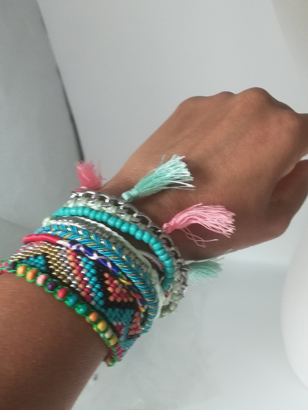 Colorful Pink & Mint Boho Bracelet Stack